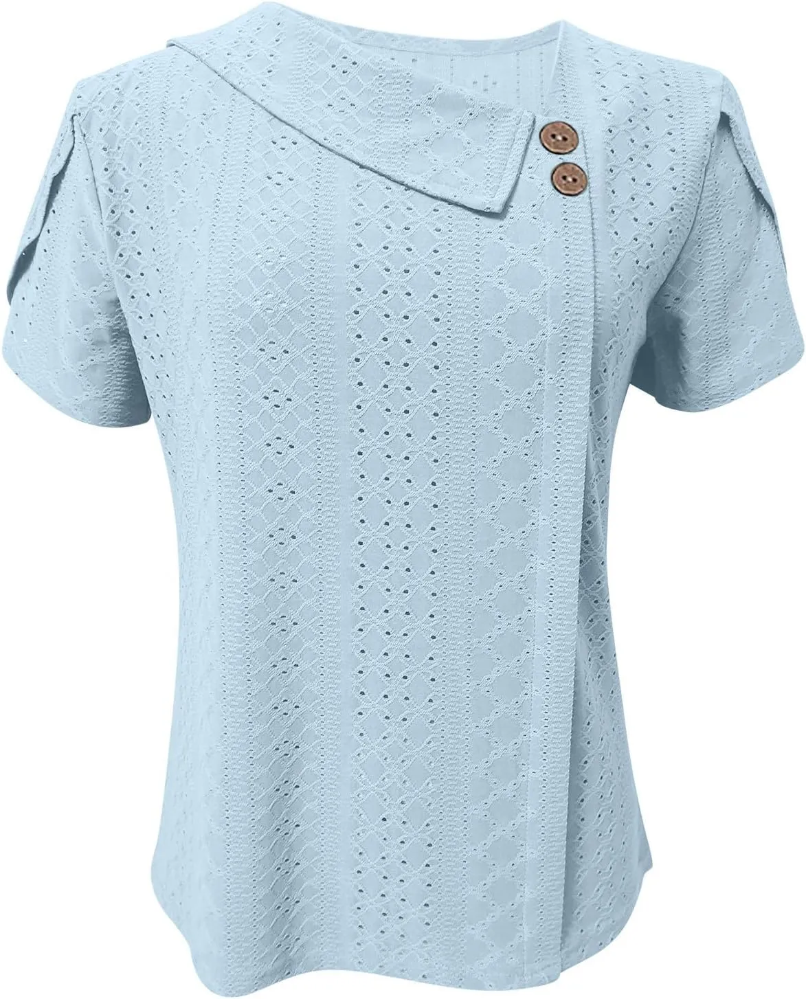2025 Summer Eyelet Tops for Women Dressy Casual Blouse Button Lapel Collar Short Sleeve Basic Tees Hollow Out Shirt