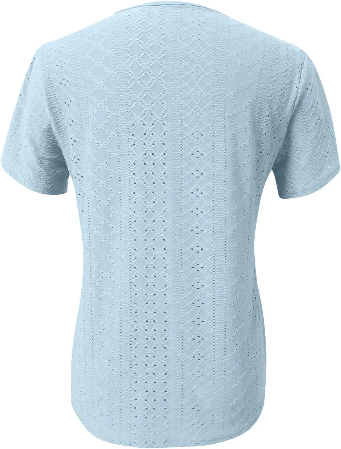 2025 Summer Eyelet Tops for Women Dressy Casual Blouse Button Lapel Collar Short Sleeve Basic Tees Hollow Out Shirt