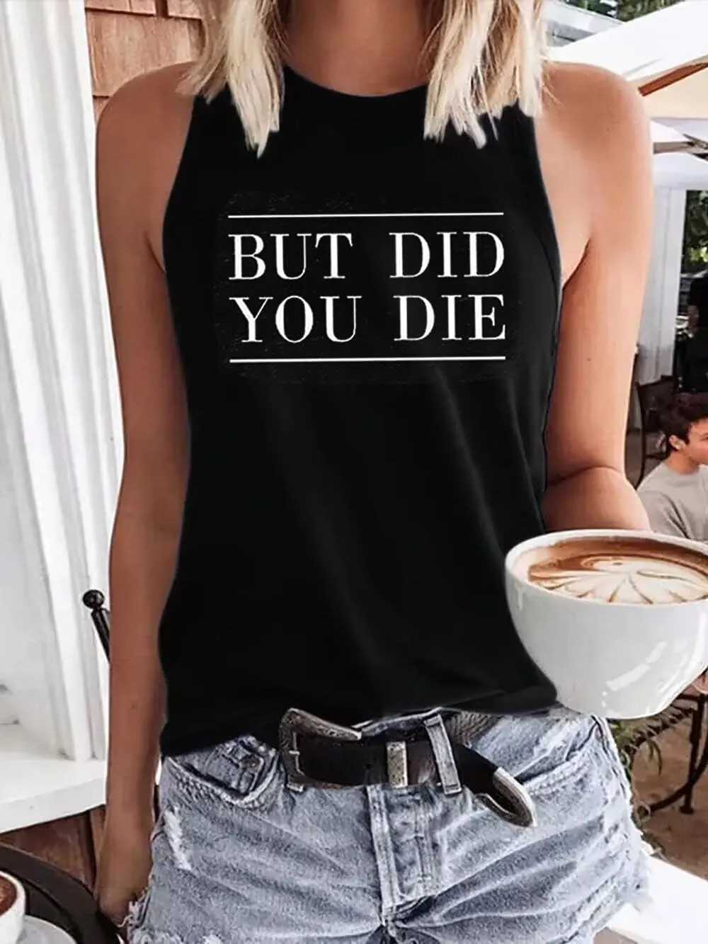 AIMITAG But Did You Die Muscle Tank Top Women Workout Tank Vacation Shirt Casual Letters Print Sleeveless Holiday Shirt