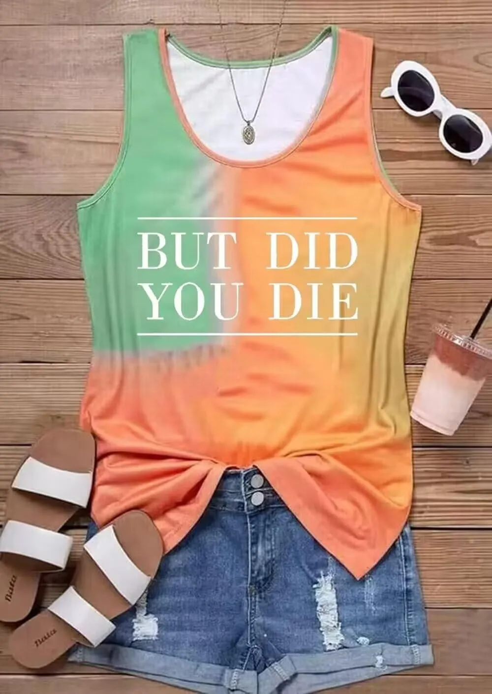 AIMITAG But Did You Die Muscle Tank Top Women Workout Tank Vacation Shirt Casual Letters Print Sleeveless Holiday Shirt