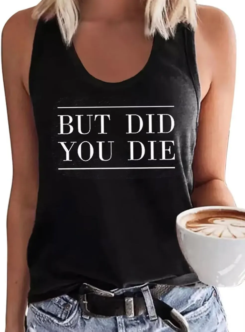 AIMITAG But Did You Die Muscle Tank Top Women Workout Tank Vacation Shirt Casual Letters Print Sleeveless Holiday Shirt