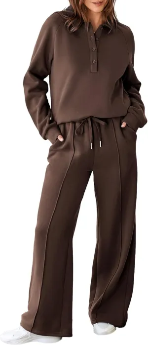 Aleumdr Women's 2 Piece Outfits Sweatsuit Oversized Sweatshirt Wide Leg Sweatpants Matching Lounge Set 2024