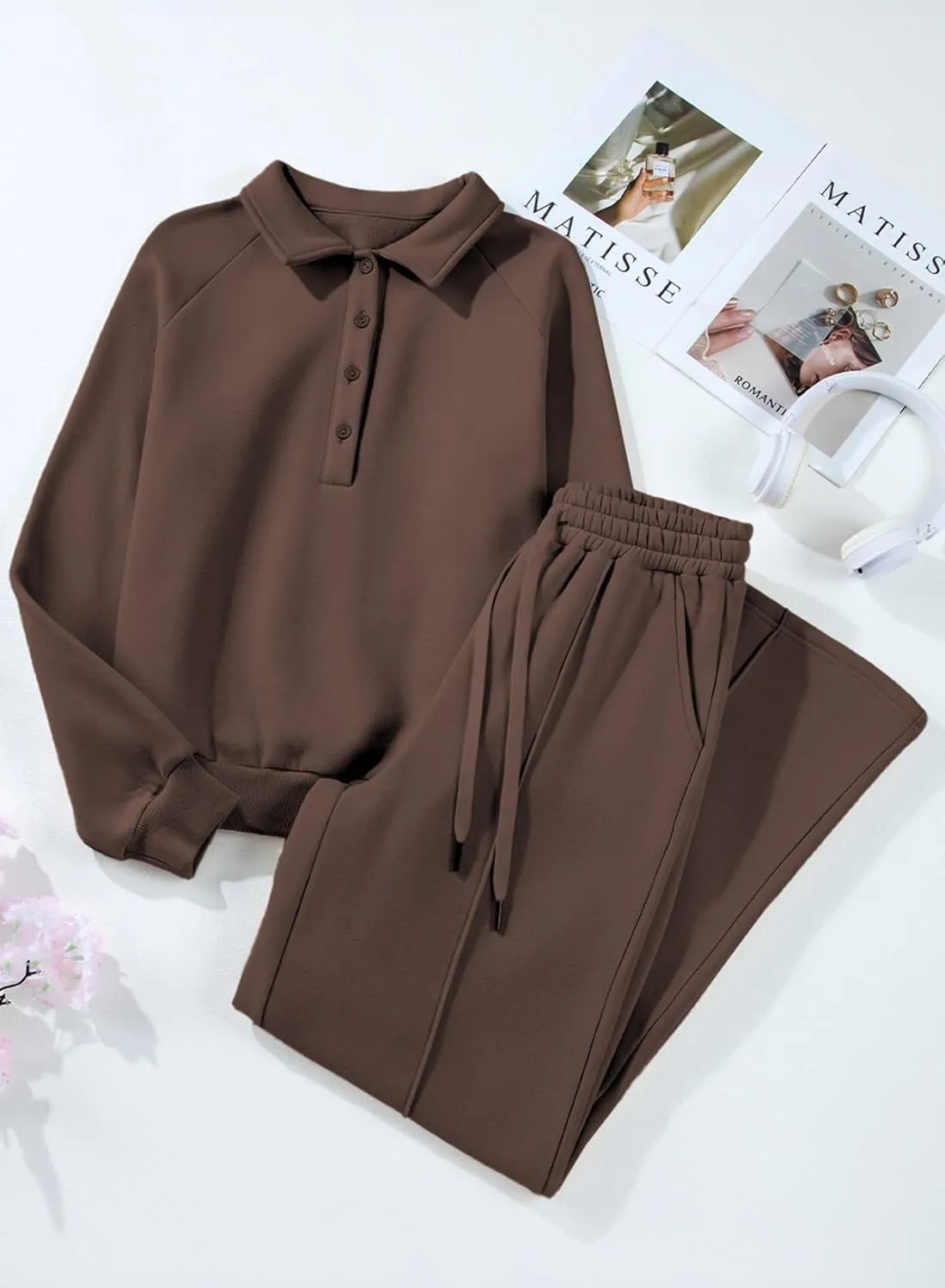 Aleumdr Women's 2 Piece Outfits Sweatsuit Oversized Sweatshirt Wide Leg Sweatpants Matching Lounge Set 2024