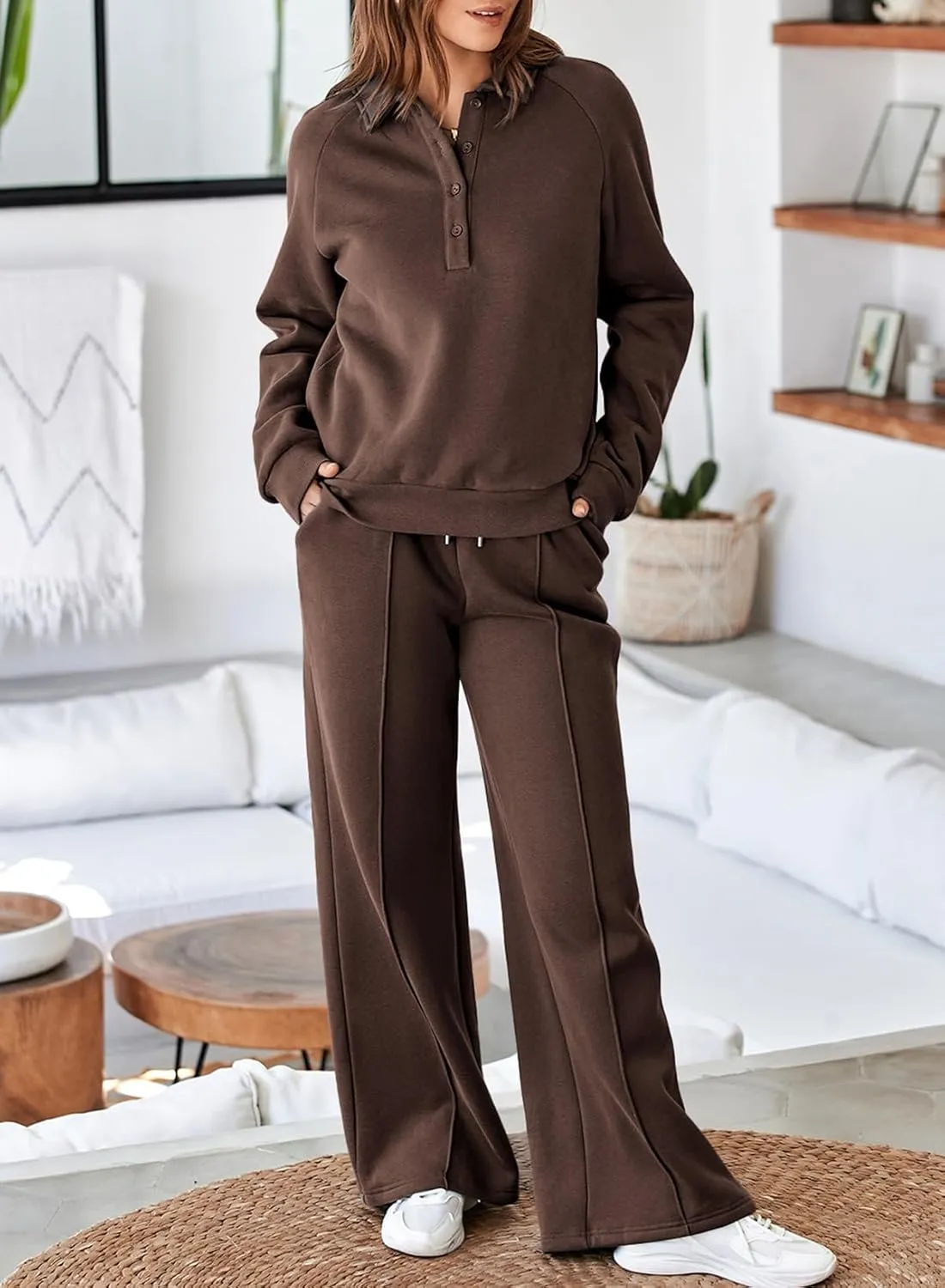 Aleumdr Women's 2 Piece Outfits Sweatsuit Oversized Sweatshirt Wide Leg Sweatpants Matching Lounge Set 2024