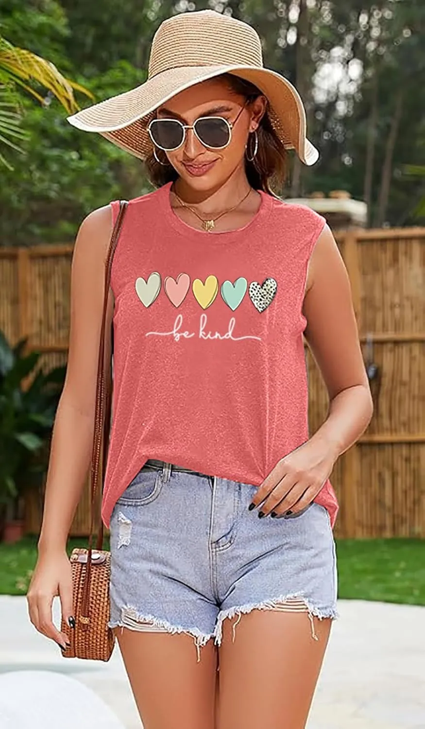ALUS Womens Graphic Tank Tops Summer T Shirts Sleeveless Casual Loose Tunic Blouses