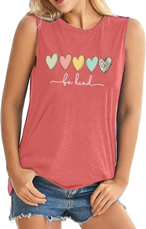 ALUS Womens Graphic Tank Tops Summer T Shirts Sleeveless Casual Loose Tunic Blouses