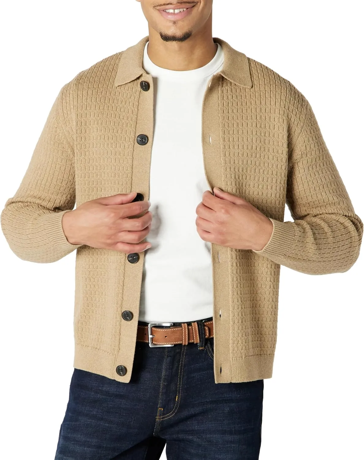 Amazon Essentials Men's Relaxed-Fit Collared Cardigan Sweater