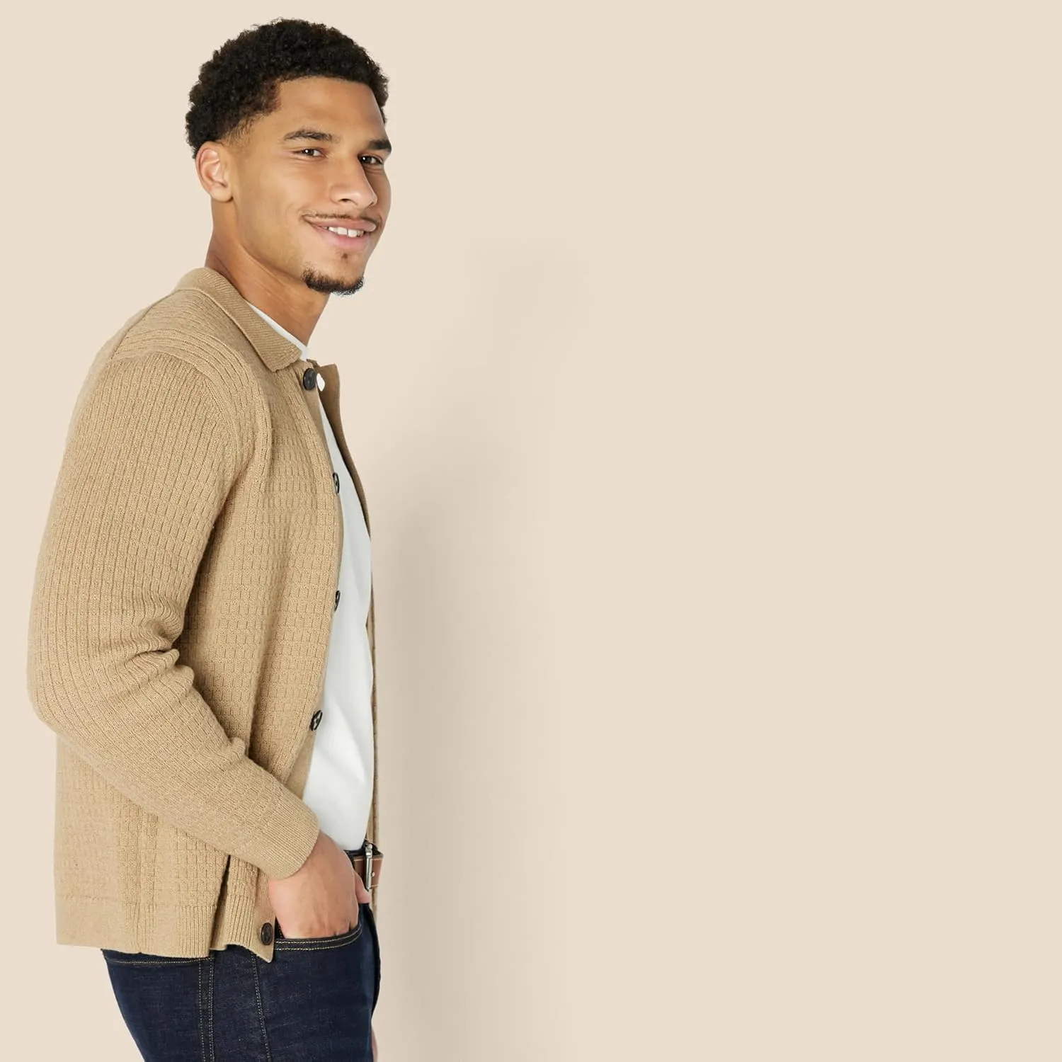 Amazon Essentials Men's Relaxed-Fit Collared Cardigan Sweater