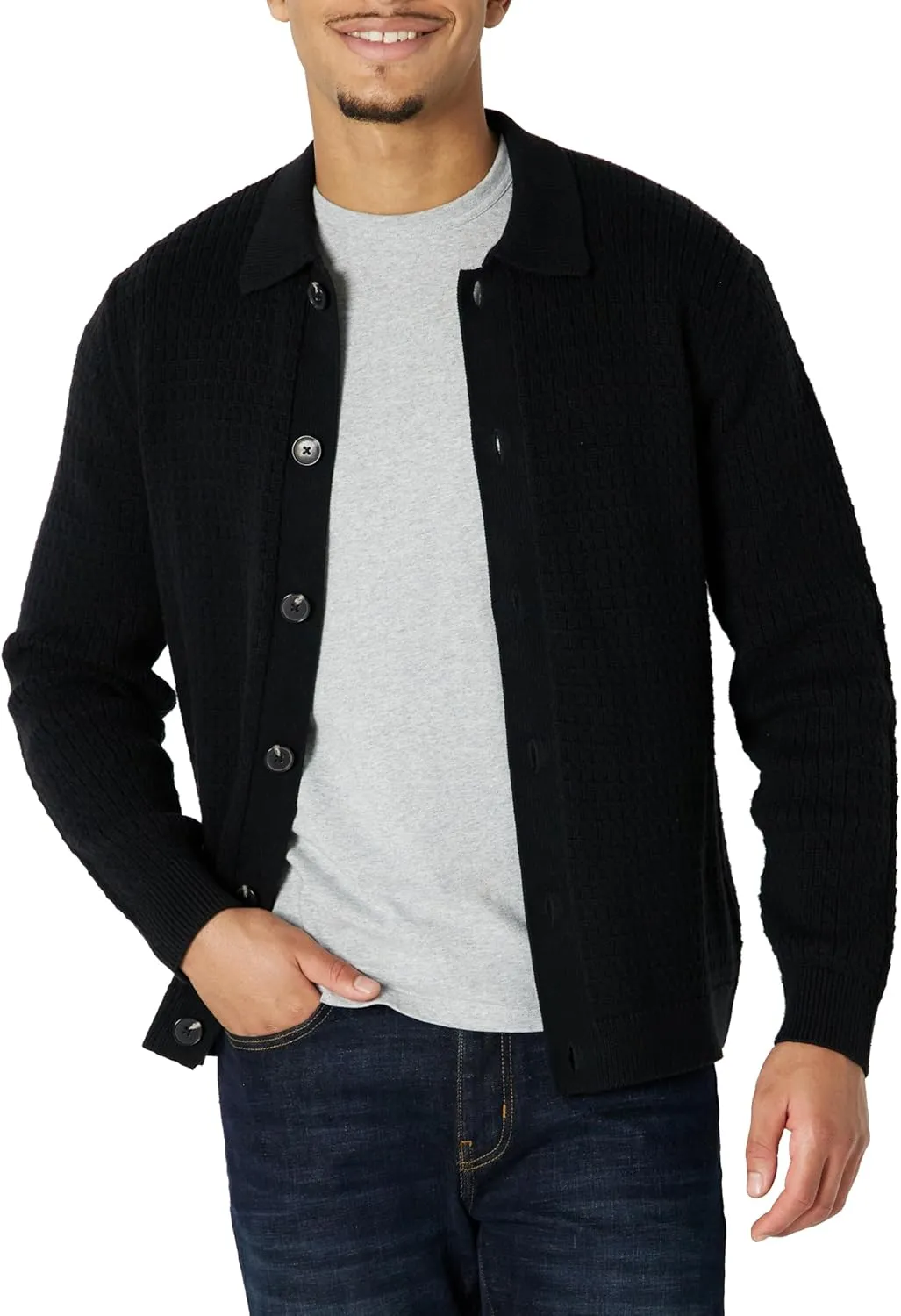 Amazon Essentials Men's Relaxed-Fit Collared Cardigan Sweater
