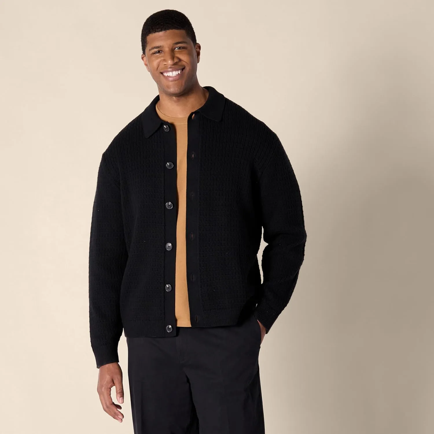 Amazon Essentials Men's Relaxed-Fit Collared Cardigan Sweater