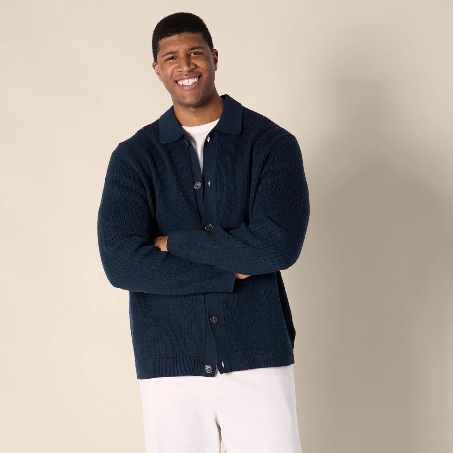 Amazon Essentials Men's Relaxed-Fit Collared Cardigan Sweater