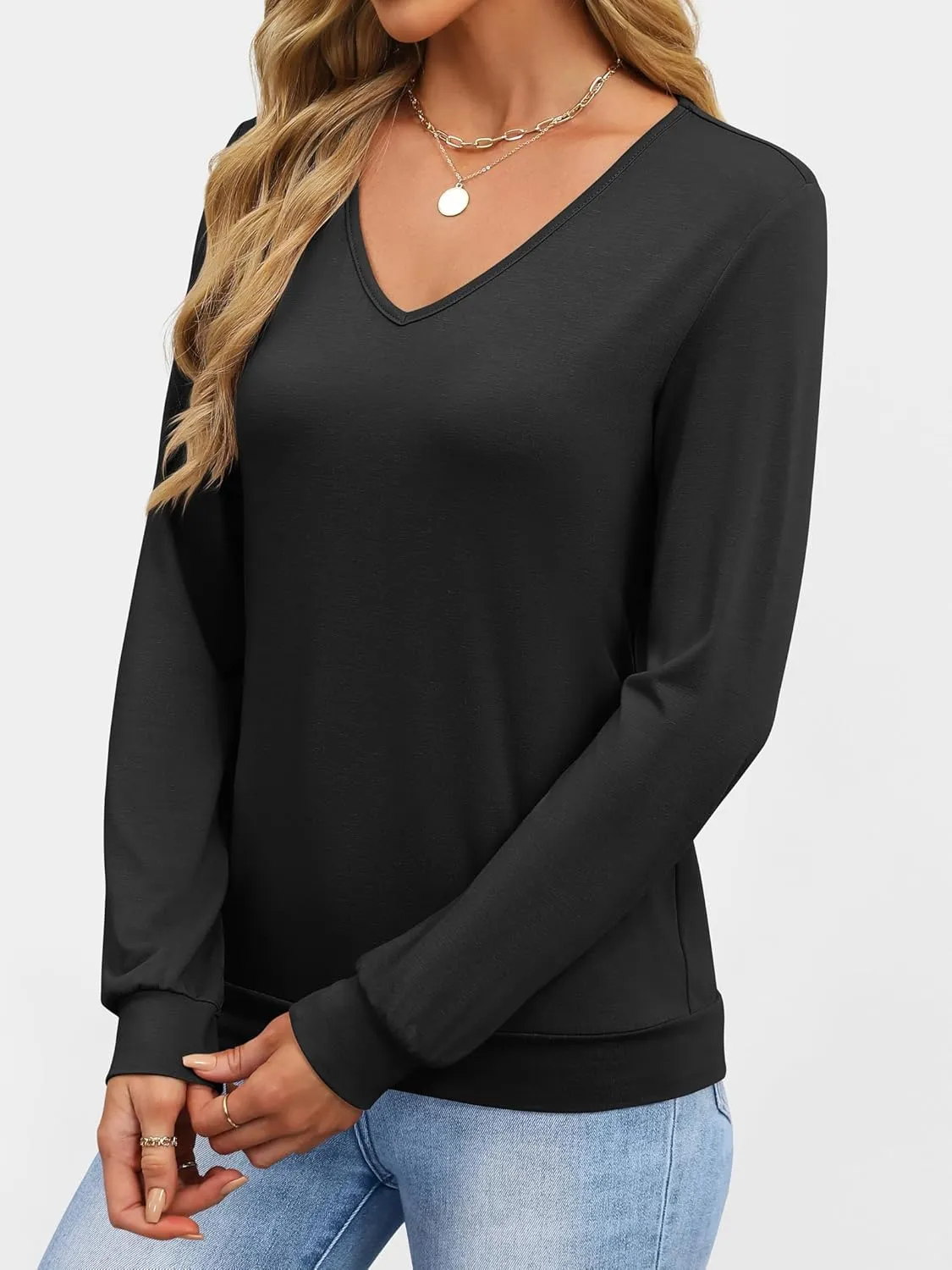 ANRABESS Women's Long Sleeve Shirts Casual Loose V Neck Basic Tees Tops 2025 Fall T-Shirt Outfits