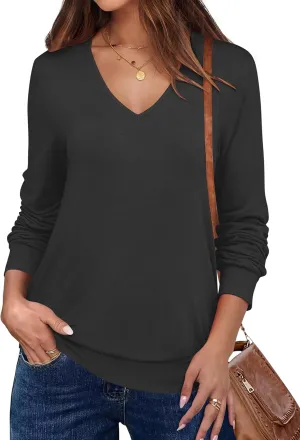 ANRABESS Women's Long Sleeve Shirts Casual Loose V Neck Basic Tees Tops 2025 Fall T-Shirt Outfits