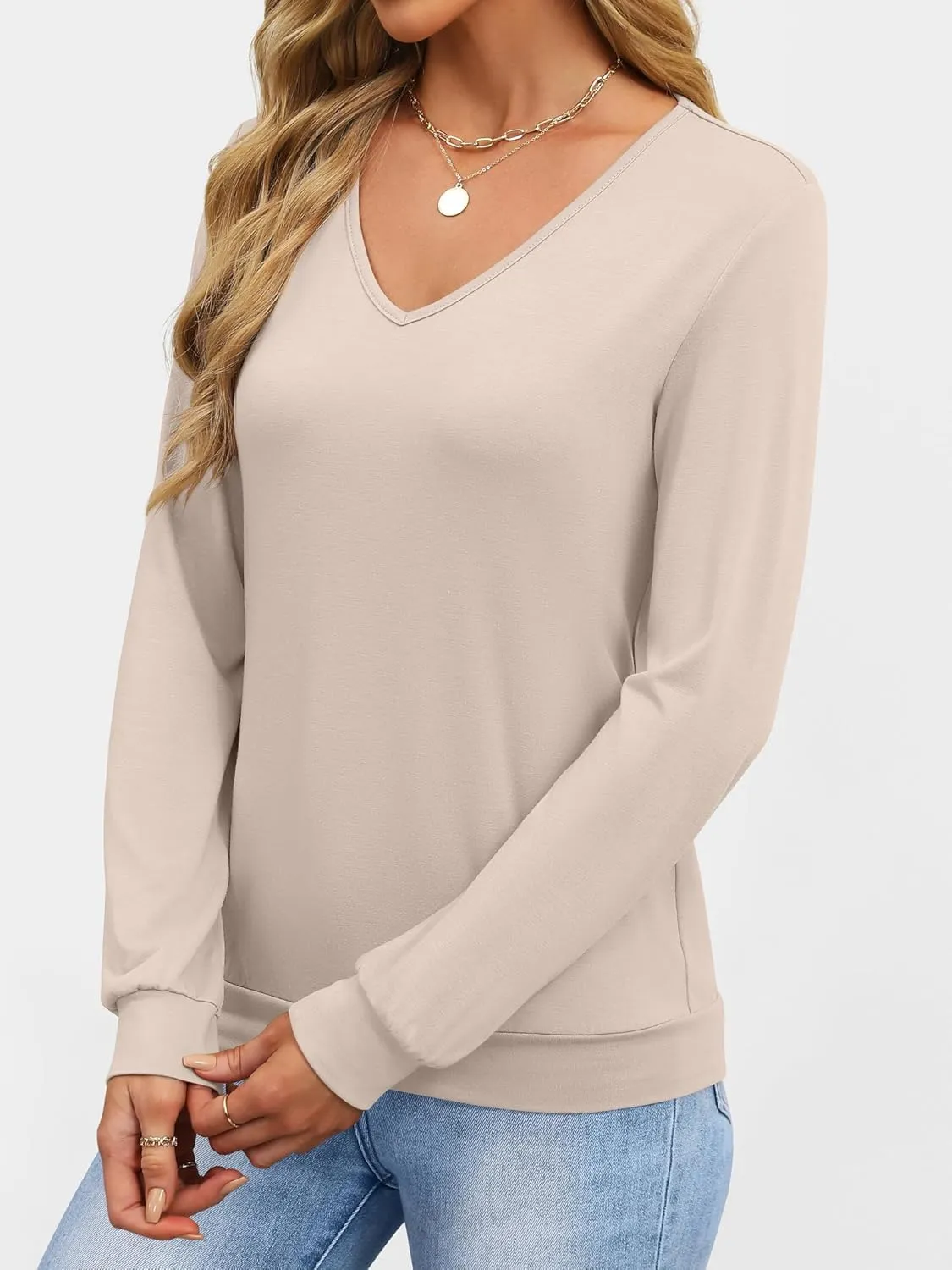 ANRABESS Women's Long Sleeve Shirts Casual Loose V Neck Basic Tees Tops 2025 Fall T-Shirt Outfits