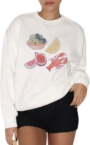 Aonoapll Women Y2k Lobster Sweatshirt Oversized Long Sleeve Graphic Pullover Top Crewneck Cute Print Hoodie