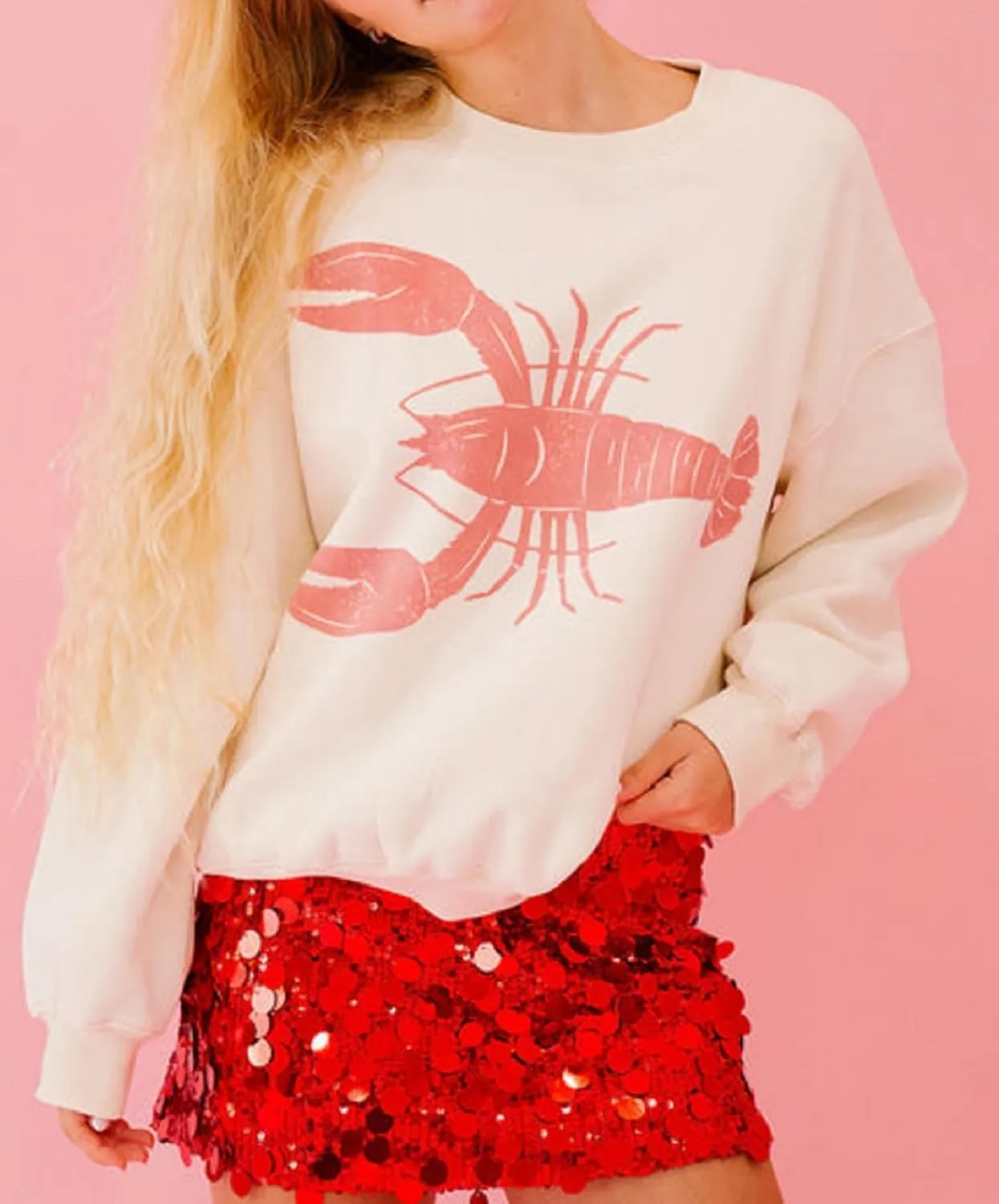 Aonoapll Women Y2k Lobster Sweatshirt Oversized Long Sleeve Graphic Pullover Top Crewneck Cute Print Hoodie