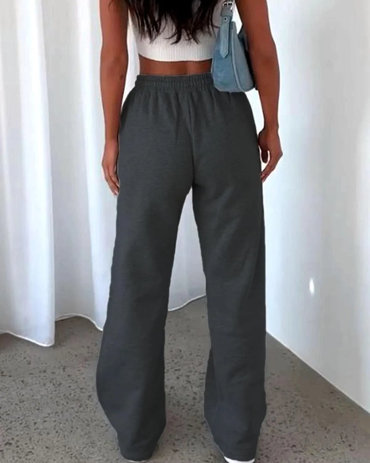 AROGONE Women's Casual Drawstring High Waisted Sweatpants Wide Straight Leg Lounge Pants with Pockets