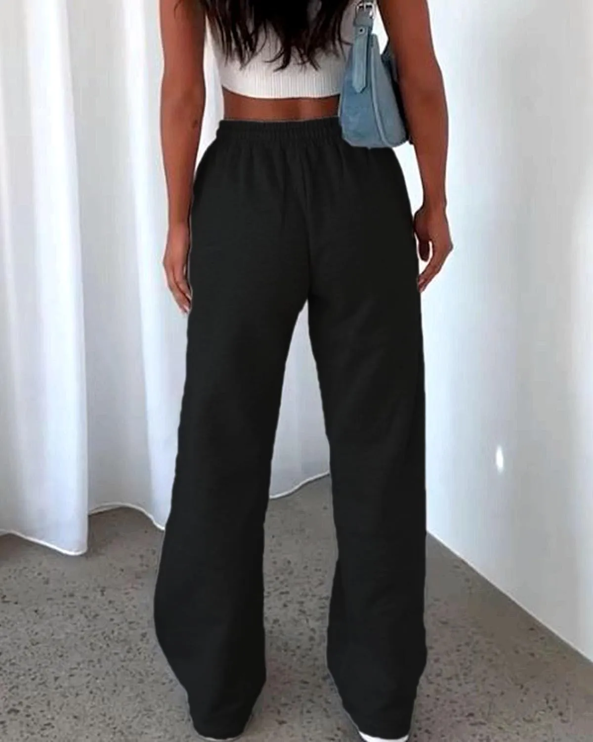 AROGONE Women's Casual Drawstring High Waisted Sweatpants Wide Straight Leg Lounge Pants with Pockets