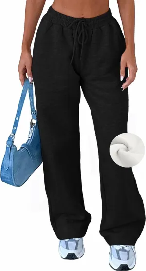 AROGONE Women's Casual Drawstring High Waisted Sweatpants Wide Straight Leg Lounge Pants with Pockets
