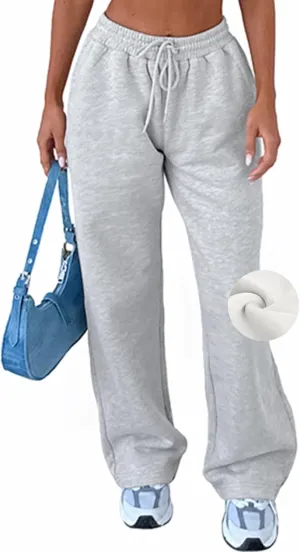 AROGONE Women's Casual Drawstring High Waisted Sweatpants Wide Straight Leg Lounge Pants with Pockets