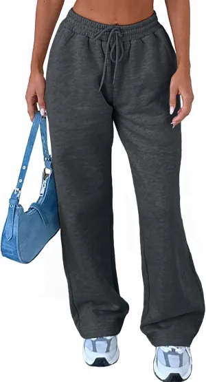 AROGONE Women's Casual Drawstring High Waisted Sweatpants Wide Straight Leg Lounge Pants with Pockets