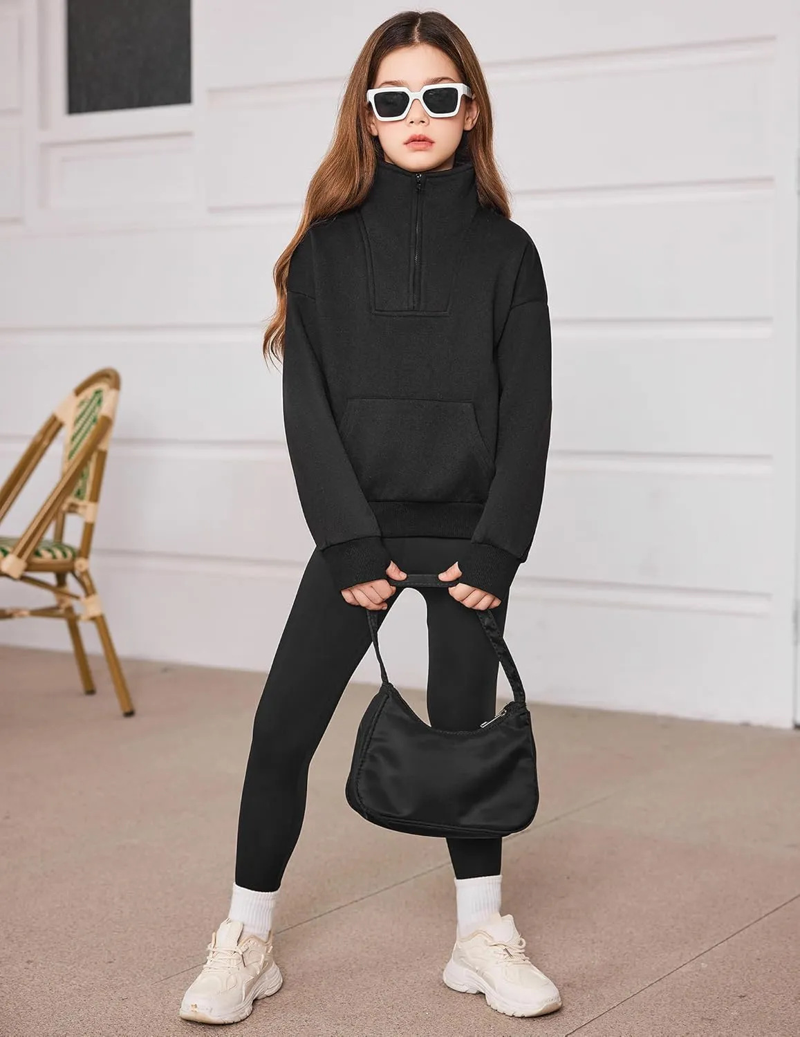 Arshiner Girls Half Zip Sweatshirt Fleece Quarter Zip Pullover Sweatshirts Fall Clothes for Teen Girls Thumb Hole