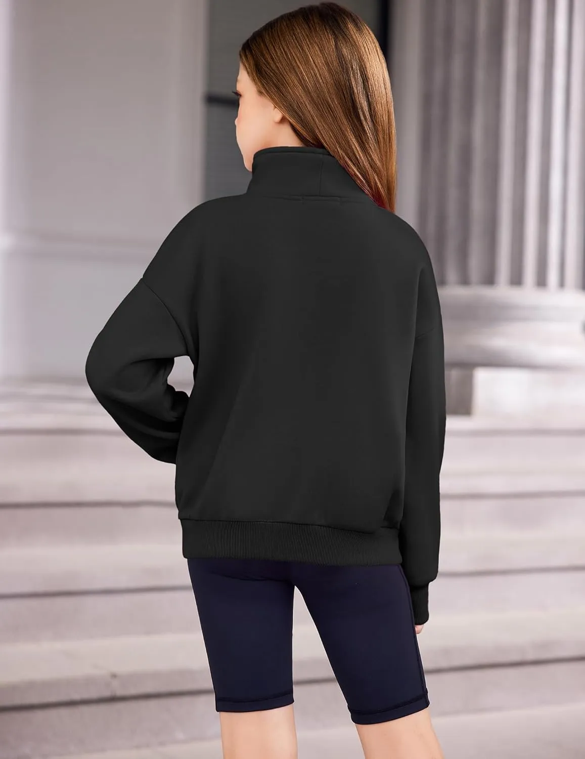 Arshiner Girls Half Zip Sweatshirt Fleece Quarter Zip Pullover Sweatshirts Fall Clothes for Teen Girls Thumb Hole