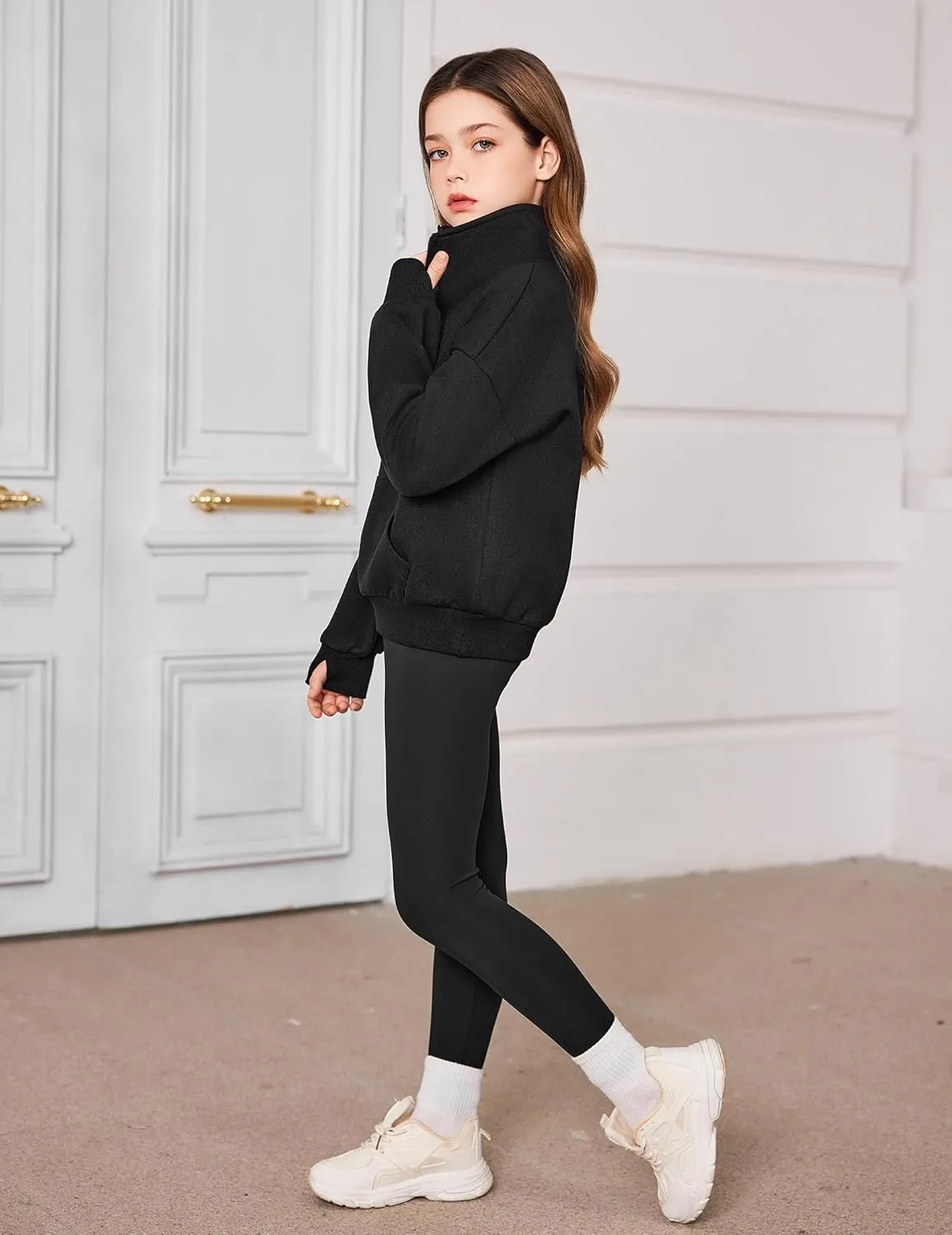 Arshiner Girls Half Zip Sweatshirt Fleece Quarter Zip Pullover Sweatshirts Fall Clothes for Teen Girls Thumb Hole