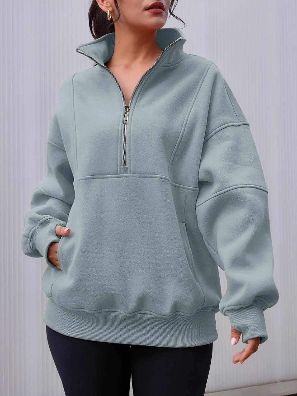 AUTOMET Women's Half Zip Oversized Sweatshirts Fleece Pullover Long Hoodies Casual Mock Turtleneck Sweaters with Pockets