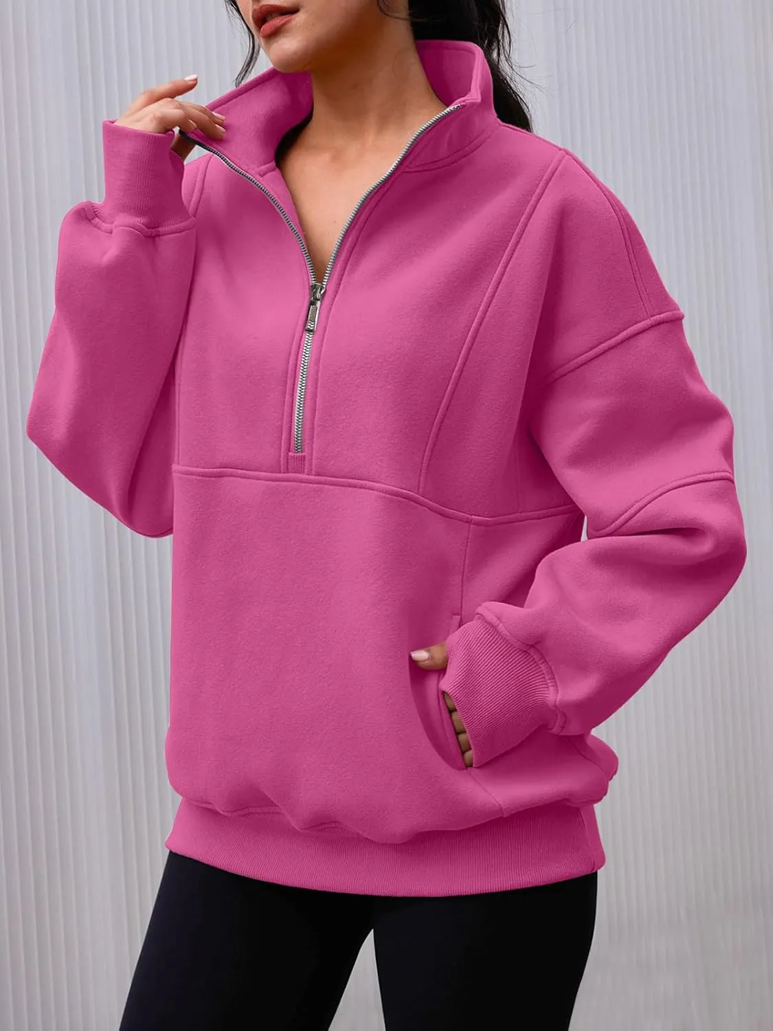 AUTOMET Women's Half Zip Oversized Sweatshirts Fleece Pullover Long Hoodies Casual Mock Turtleneck Sweaters with Pockets