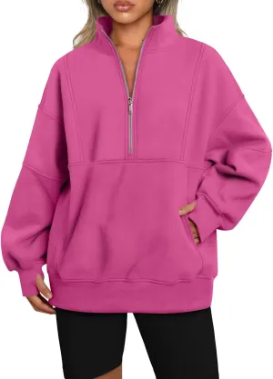 AUTOMET Women's Half Zip Oversized Sweatshirts Fleece Pullover Long Hoodies Casual Mock Turtleneck Sweaters with Pockets