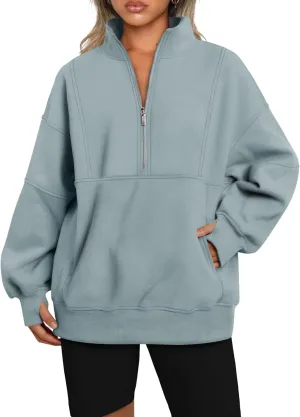 AUTOMET Women's Half Zip Oversized Sweatshirts Fleece Pullover Long Hoodies Casual Mock Turtleneck Sweaters with Pockets