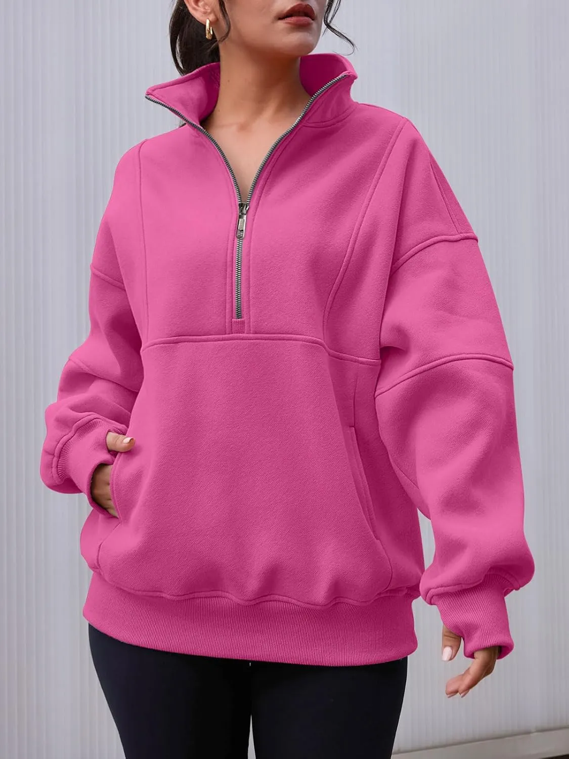 AUTOMET Women's Half Zip Oversized Sweatshirts Fleece Pullover Long Hoodies Casual Mock Turtleneck Sweaters with Pockets