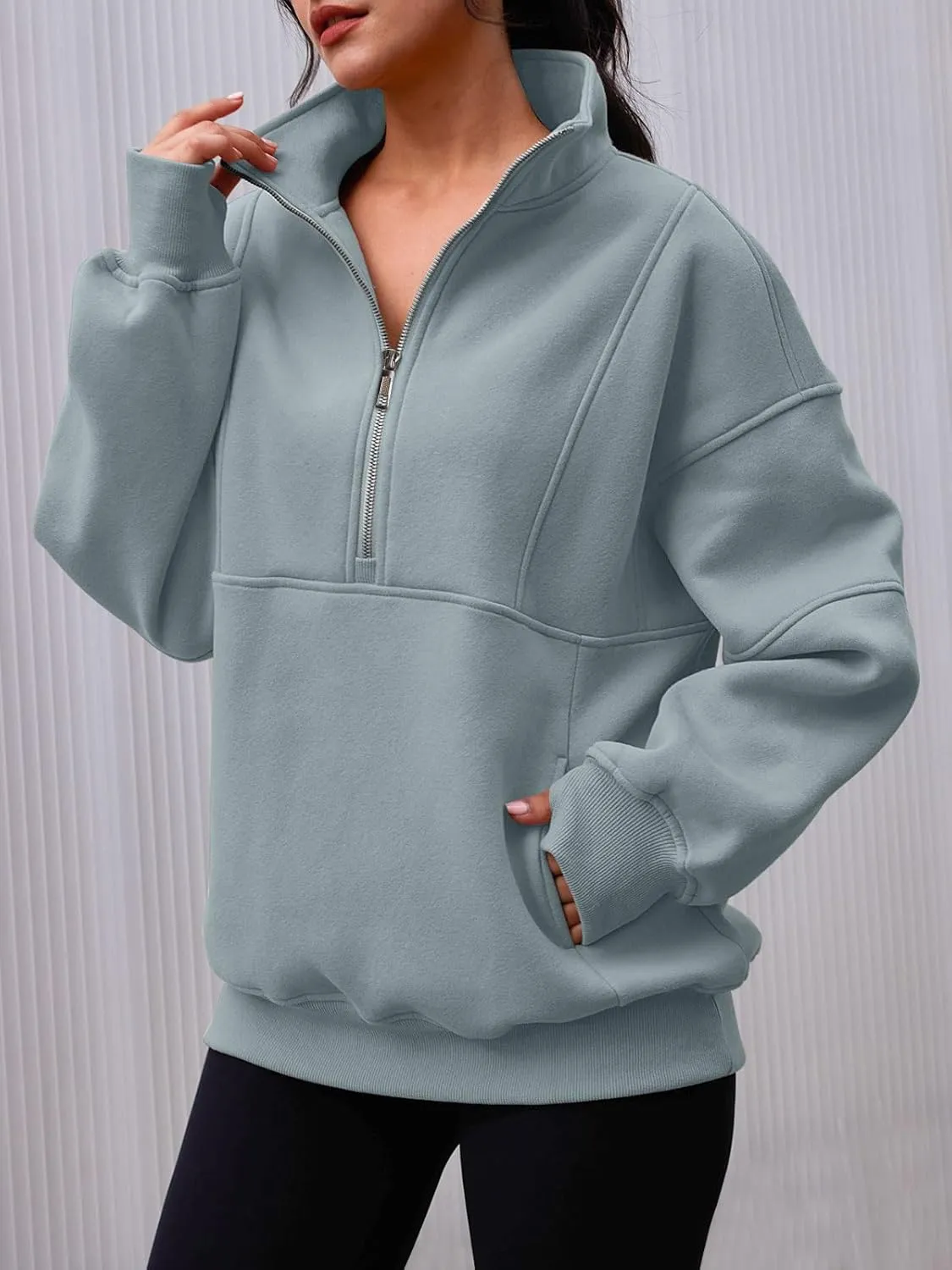 AUTOMET Women's Half Zip Oversized Sweatshirts Fleece Pullover Long Hoodies Casual Mock Turtleneck Sweaters with Pockets