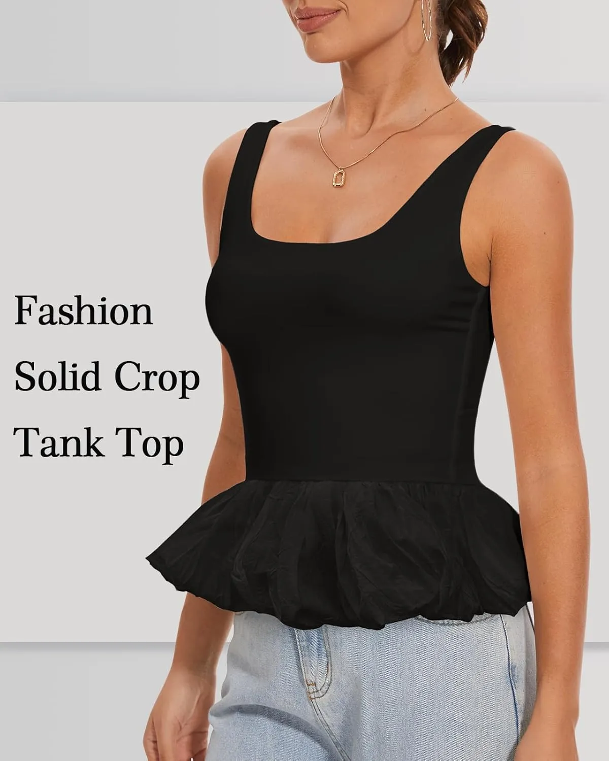 Babydoll Peplum Tops for Women Sleeveless Ruffle Hem Backless Top Scoop Neck Summer Crop Tank Top Babydoll Blouses
