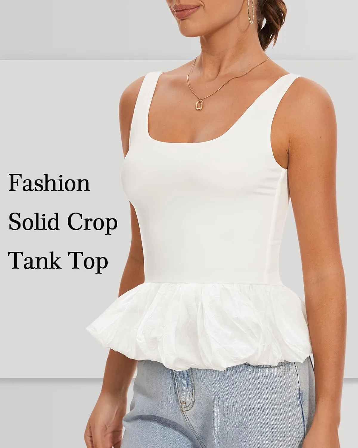 Babydoll Peplum Tops for Women Sleeveless Ruffle Hem Backless Top Scoop Neck Summer Crop Tank Top Babydoll Blouses