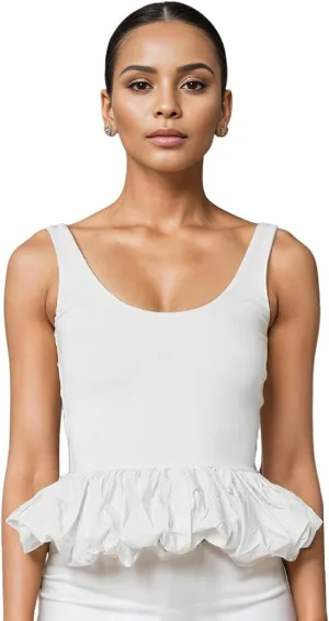 Babydoll Peplum Tops for Women Sleeveless Ruffle Hem Backless Top Scoop Neck Summer Crop Tank Top Babydoll Blouses