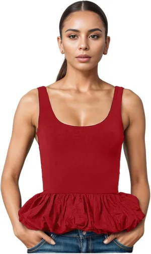 Babydoll Peplum Tops for Women Sleeveless Ruffle Hem Backless Top Scoop Neck Summer Crop Tank Top Babydoll Blouses