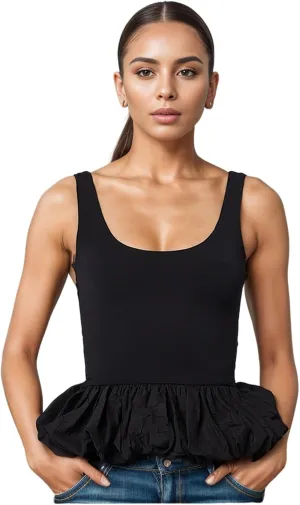 Babydoll Peplum Tops for Women Sleeveless Ruffle Hem Backless Top Scoop Neck Summer Crop Tank Top Babydoll Blouses