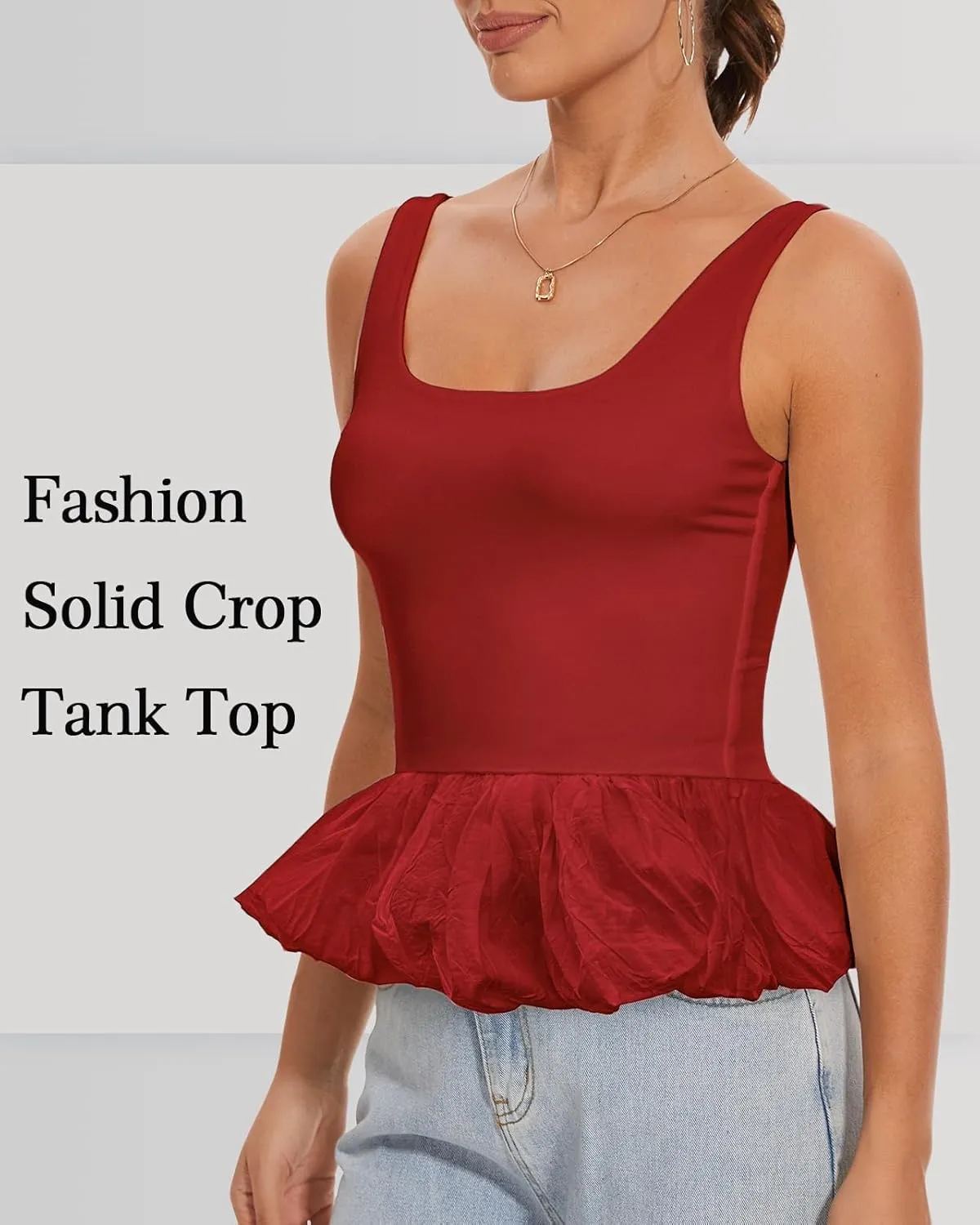 Babydoll Peplum Tops for Women Sleeveless Ruffle Hem Backless Top Scoop Neck Summer Crop Tank Top Babydoll Blouses