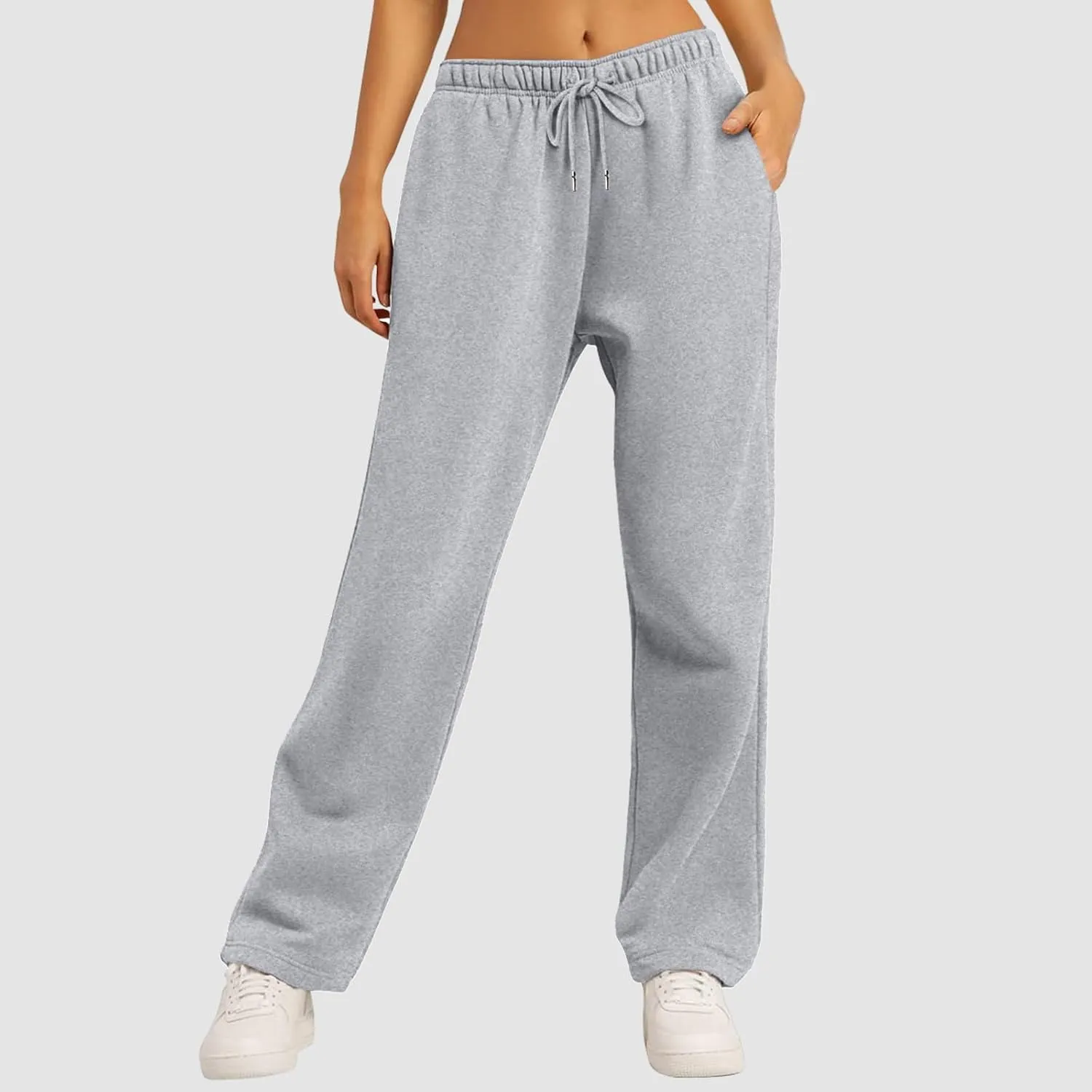 Baggy Sweatpants for Women Elastic High Waisted Wide Leg Sweatpants Cozy Fleece Boyfriend Casual Yoga Pants with Pockets