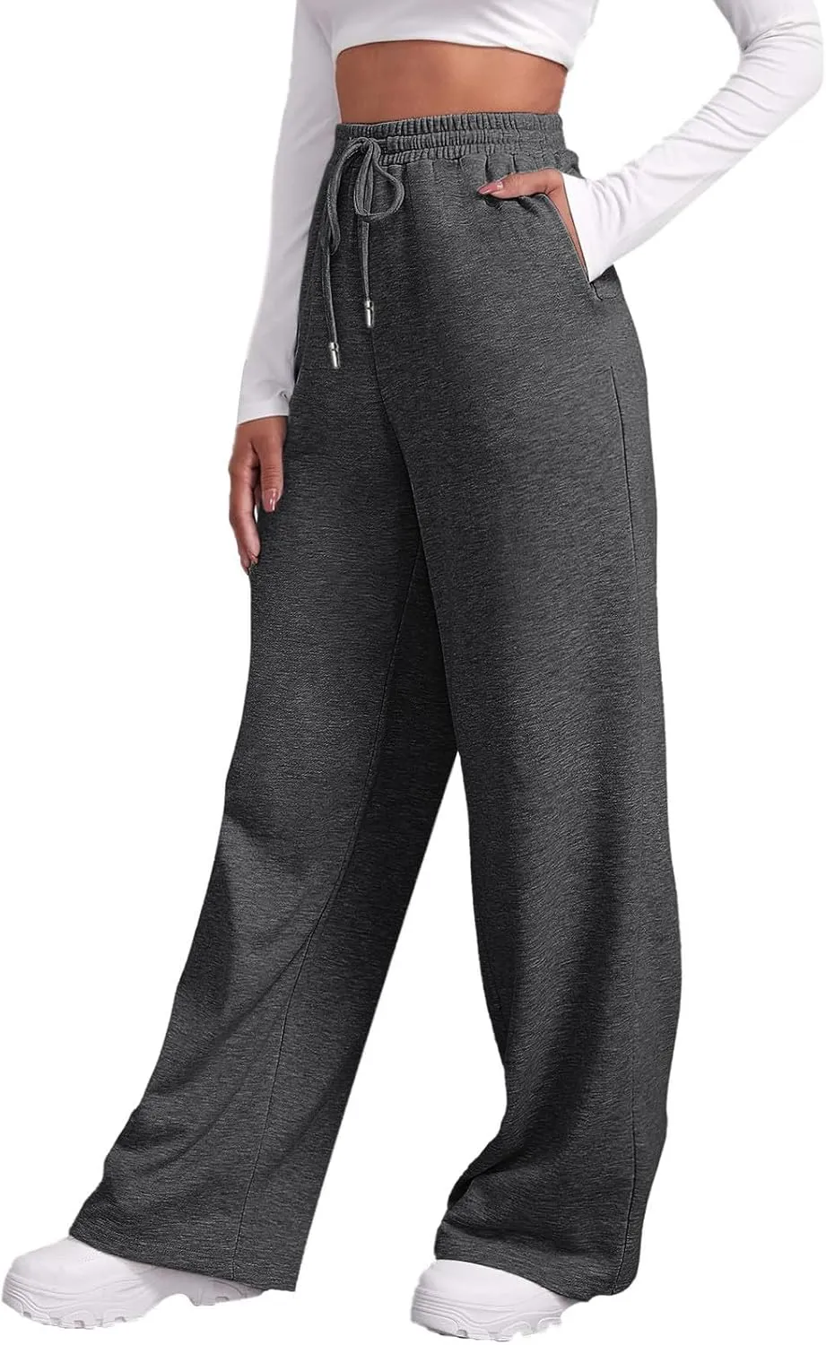 Baggy Sweatpants for Women Elastic High Waisted Wide Leg Sweatpants Cozy Fleece Boyfriend Casual Yoga Pants with Pockets
