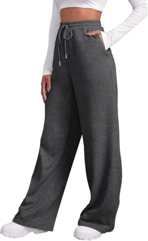 Baggy Sweatpants for Women Elastic High Waisted Wide Leg Sweatpants Cozy Fleece Boyfriend Casual Yoga Pants with Pockets