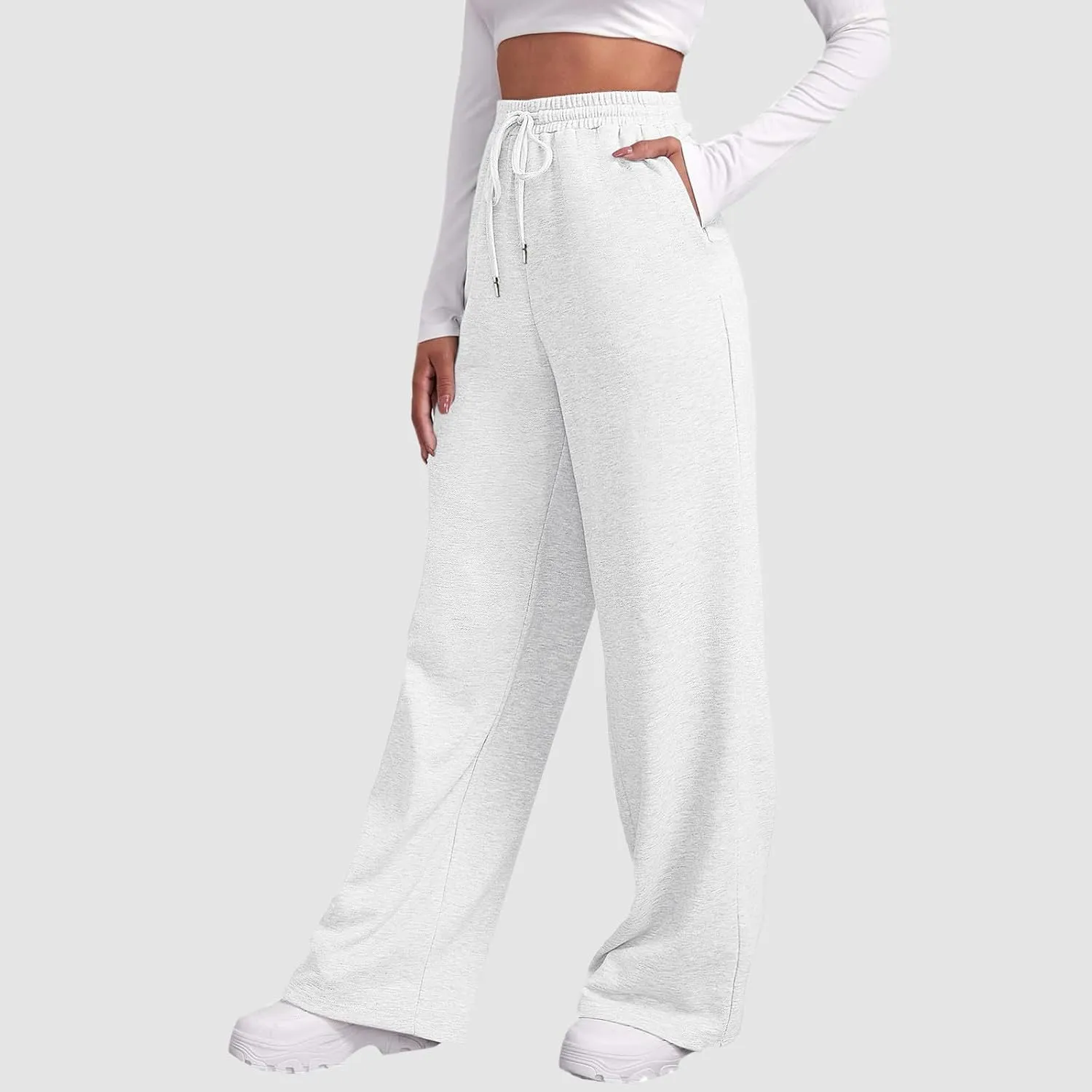 Baggy Sweatpants for Women Elastic High Waisted Wide Leg Sweatpants Cozy Fleece Boyfriend Casual Yoga Pants with Pockets
