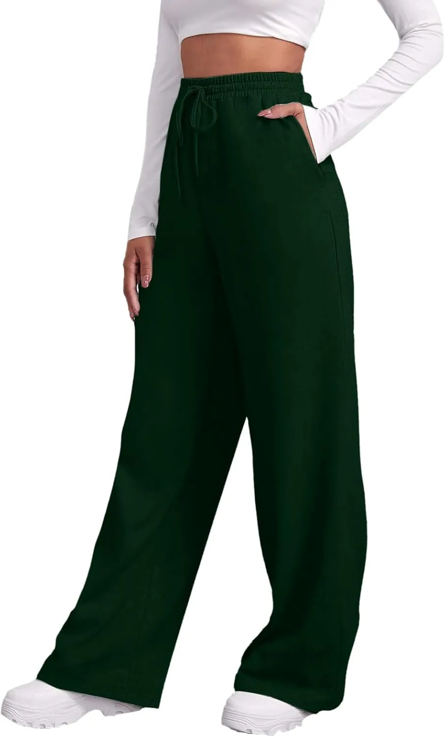 Baggy Sweatpants for Women Elastic High Waisted Wide Leg Sweatpants Cozy Fleece Boyfriend Casual Yoga Pants with Pockets