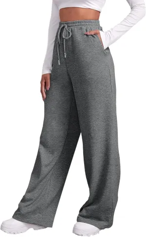 Baggy Sweatpants for Women Elastic High Waisted Wide Leg Sweatpants Cozy Fleece Boyfriend Casual Yoga Pants with Pockets
