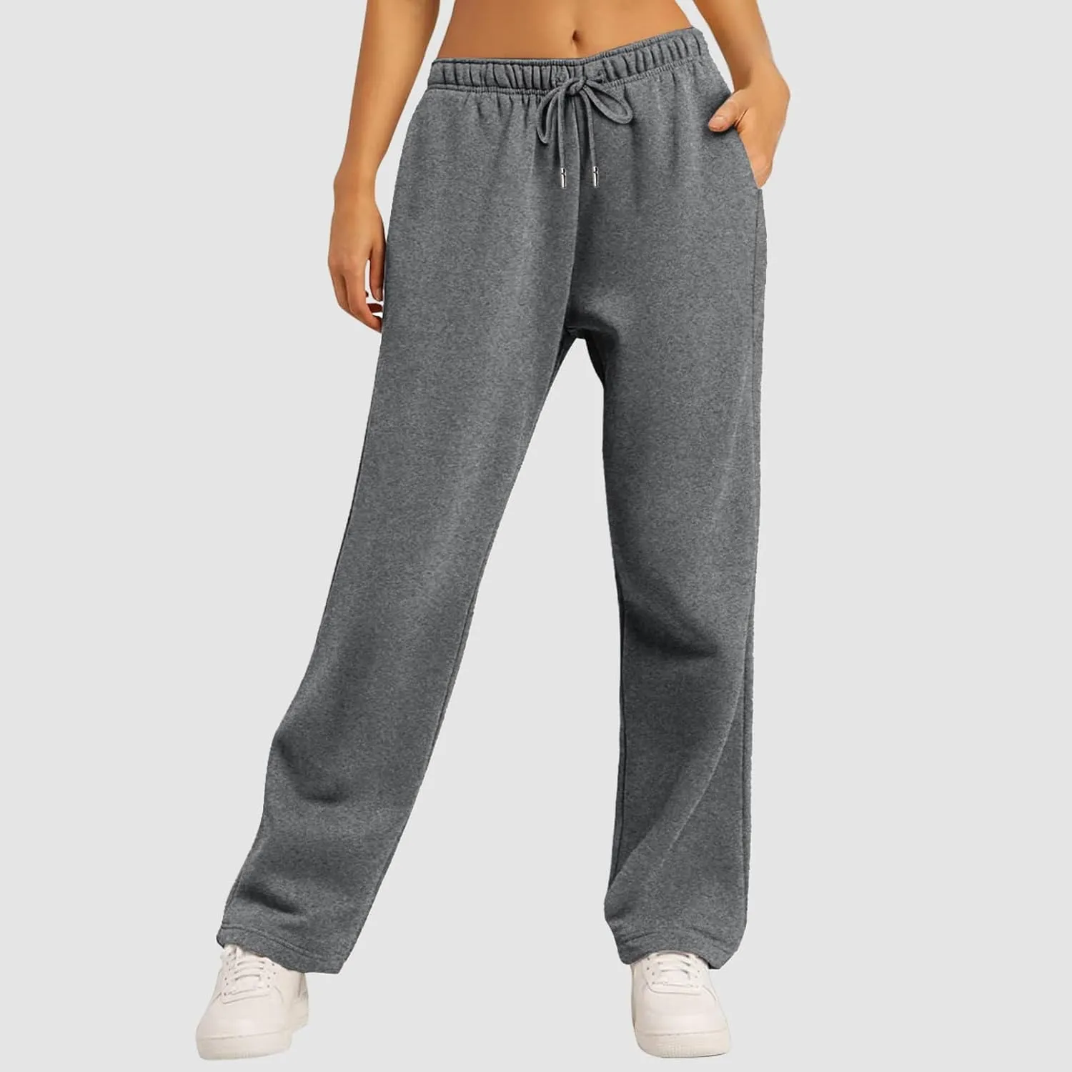 Baggy Sweatpants for Women Elastic High Waisted Wide Leg Sweatpants Cozy Fleece Boyfriend Casual Yoga Pants with Pockets