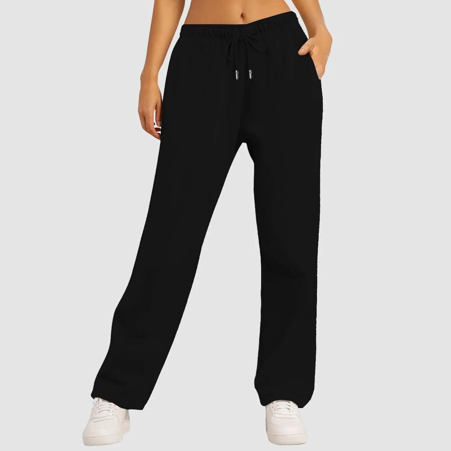 Baggy Sweatpants for Women Elastic High Waisted Wide Leg Sweatpants Cozy Fleece Boyfriend Casual Yoga Pants with Pockets