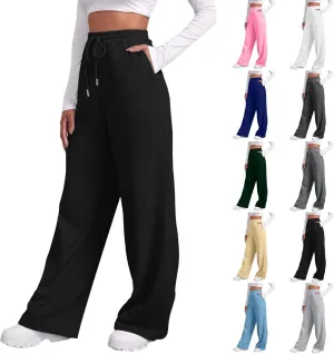 Baggy Sweatpants for Women Elastic High Waisted Wide Leg Sweatpants Cozy Fleece Boyfriend Casual Yoga Pants with Pockets