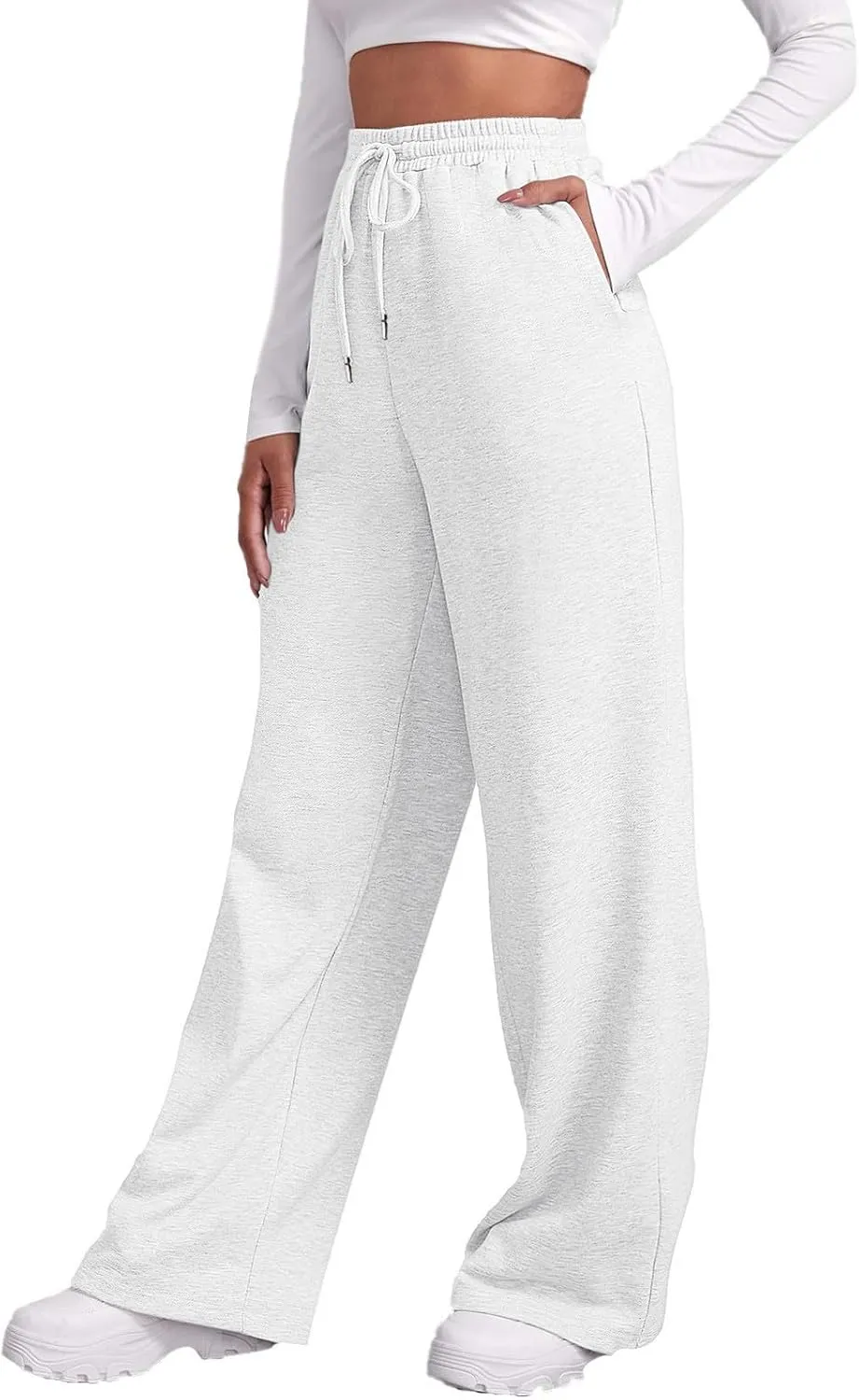 Baggy Sweatpants for Women Elastic High Waisted Wide Leg Sweatpants Cozy Fleece Boyfriend Casual Yoga Pants with Pockets